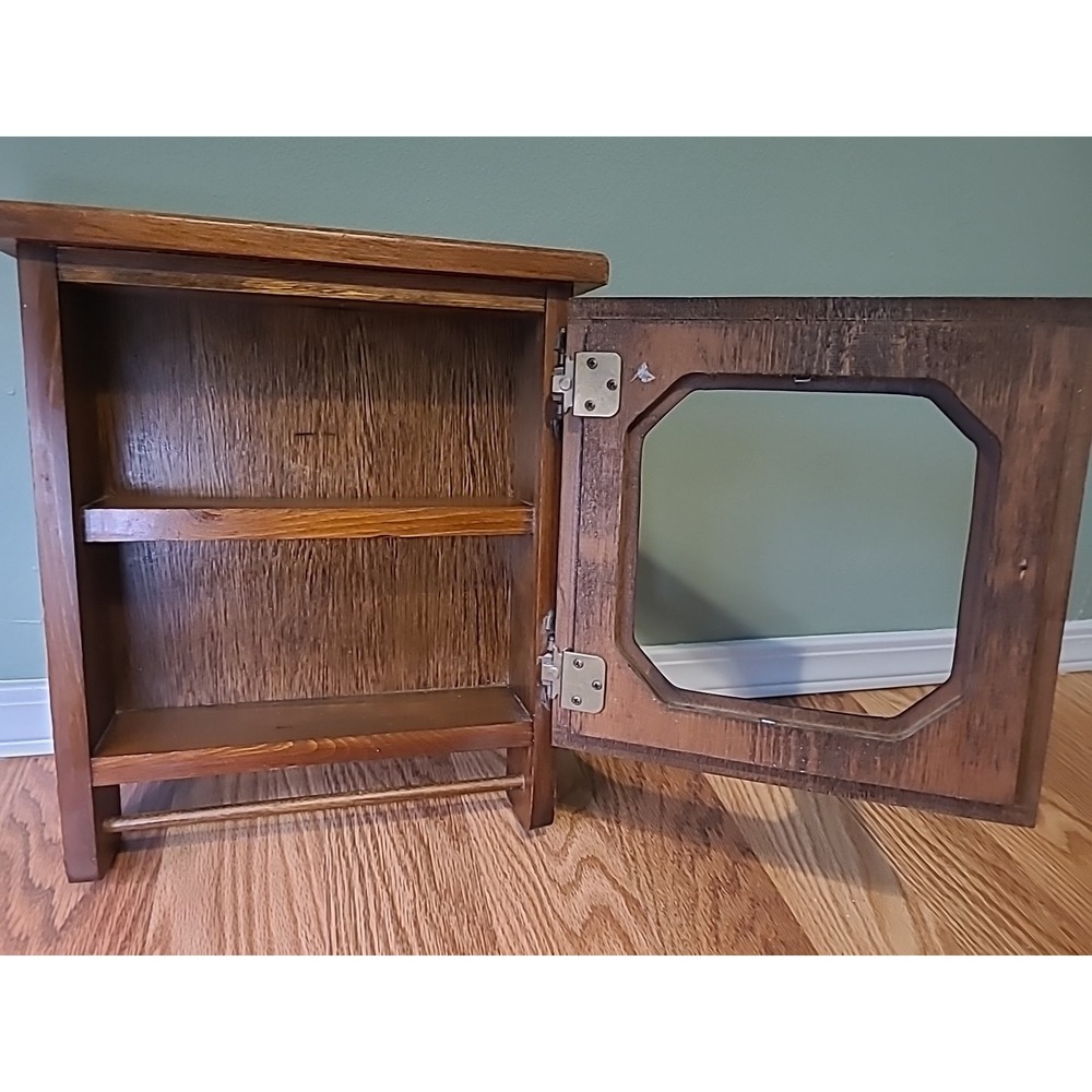 Vintage Framed Hanging Wooden Spice Rack / Medicine Caninet With Towel Rack - Picture 3 of 14